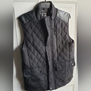 Fried Black Quilted Vest With Leather Shoulder Details  Medium